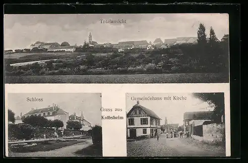 AK Kolbsheim, Gemeindehaus mit Kirche, Totalansicht