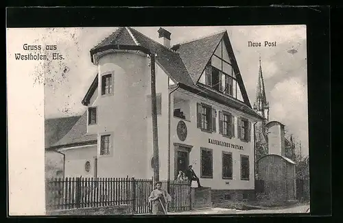 AK Westhofen /Els., Neue Post mit Kirche