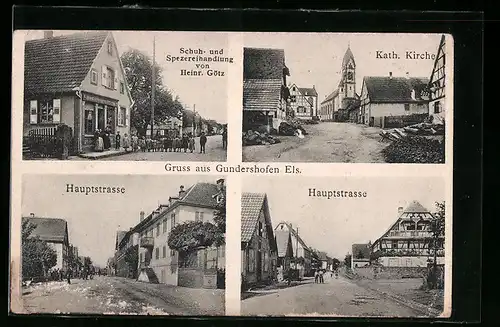 AK Gundershofen /Els., Schuh- und Spezereihandlung Götz, Hauptstrasse