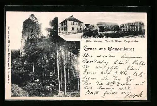 AK Wangenburg, Hotel Weyer mit Anlage, Burg mit Waldweg