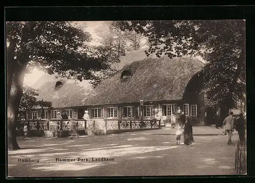 AK Hamburg-Hamm, Landhaus mit Gästen im Garten