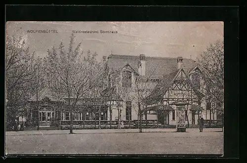 AK Wolfenbüttel, Waldrestaurant Sternhaus, von der Strasse gesehen