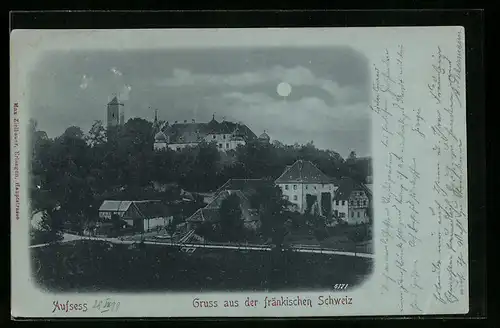 Mondschein-AK Aufsess /Fränk. Schw., Ortsansicht aus der Vogelschau