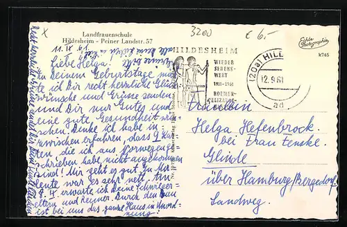 AK Hildesheim, Landfrauenschule in der Peiner Landstrasse 57 aus der Vogelschau