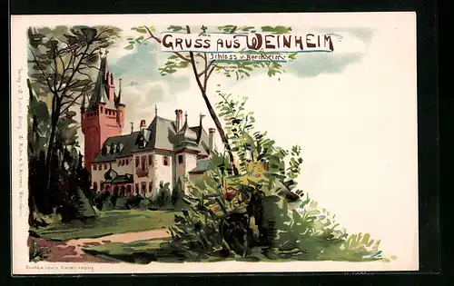 Lithographie Weinheim, Schloss v. Berckheim