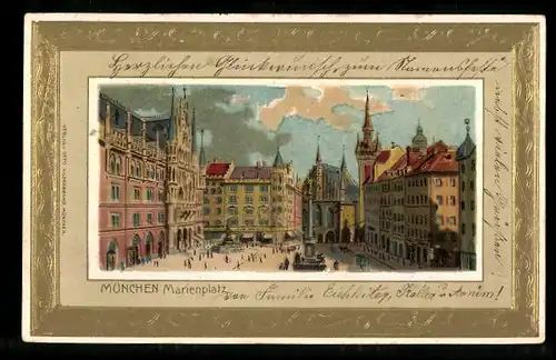 Lithographie München, Darstellung vom Marienplatz