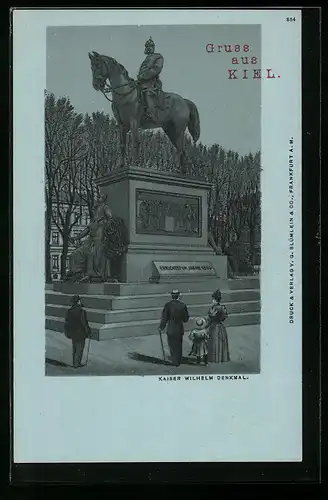 Lithographie Kiel, Partie am Kaiser Wilhelm-Denkmal