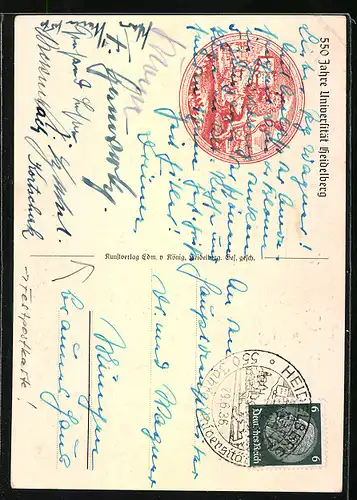 AK Heidelberg, Festpostkarte 1936, 550 Jahre Universität