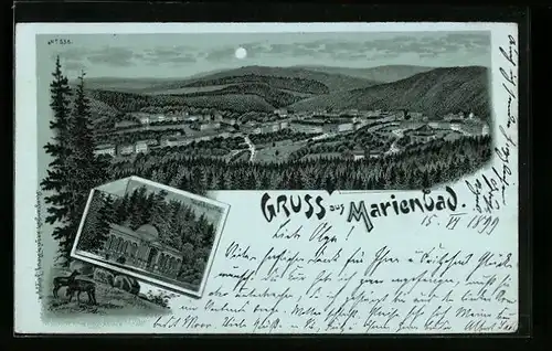 Mondschein-Lithographie Marienbad, Waldquelle, Panorama