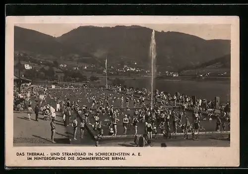 AK Schreckenstein A. E., Thermal- und Strandbad mit Blick auf Sommerfrische Birnai