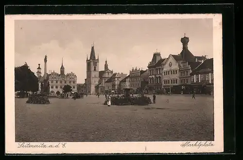 AK Leitmeritz / Litomerice, Blick auf den Makrtplatz