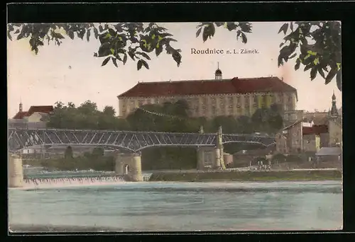 AK Roudnice n. L., Ortsansicht mit Brücke
