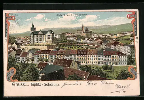 Lithographie Teplitz-Schönau, Blick von der Stephanshöhe