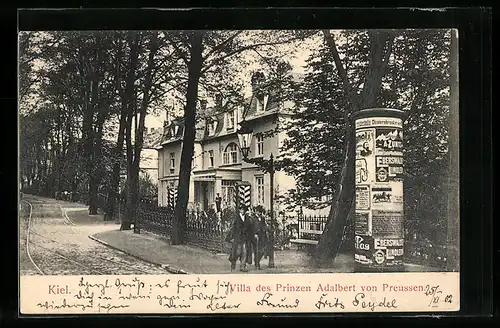 AK Kiel, Villa des Prinzen Adalbert von Preussen, Litfasssäule