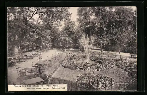 AK Speckenbüttel, Konzertplatz mit Gartenwirtschaft und Springbrunnen