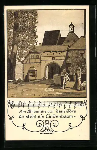 Künstler-AK Rothenfels a. M., H. Lorenz, Brunnen im Burghof