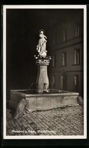 AK Bonndorf i. Schw., Marktbrunnen bei Nacht