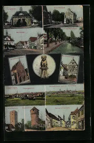 AK Bretten, Marktplatz, Kaiserdenkmal, Postgebäude, Melanchtonstrasse