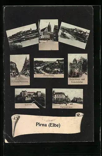 AK Pirna /Elbe, Pirna-Posta, Dohnaischestrasse, Basteifelsen und Basteibrücke