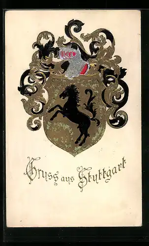 Präge-AK Stuttgart, Stadtwappen mit Pferd