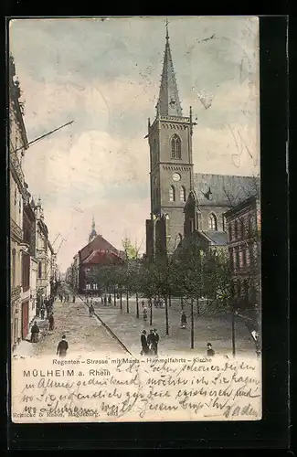 AK Mülheim a. Rhein, Regenten-Strasse mit Maria-Himmelfahrts-Kirche