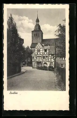 AK Lindlar, Strassenpartie mit Blick zur Kirche