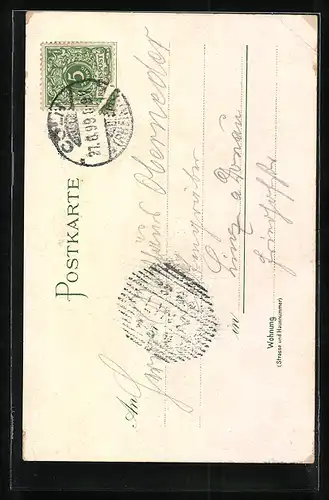 Lithographie Köln, Heumarkt mit Reiterdenkmal