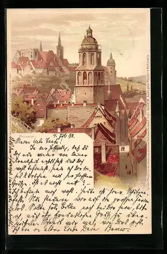 Lithographie Meissen, Ortsansicht mit Schloss