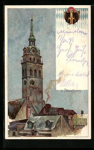 Künstler-AK Heinrich Kley: München, der Petersthurm, Münchner Kindl