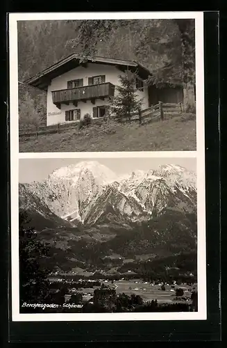 AK Berchtesgaden-Schönau, Hotel Waldklause, Panorama mit Gebirge