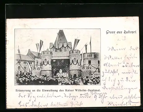 AK Ruhrort, Einweihung des Kaiser Wilhelm-Denkmal