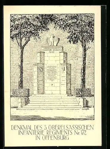 Künstler-AK Offenburg, Denkmal des 3. Oberelsässischen Infanterie Regiments Nr. 172
