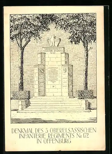 Künstler-AK Offenburg, Denkmal des 3. Oberelsässischen Infanterie Regiments Nr. 172