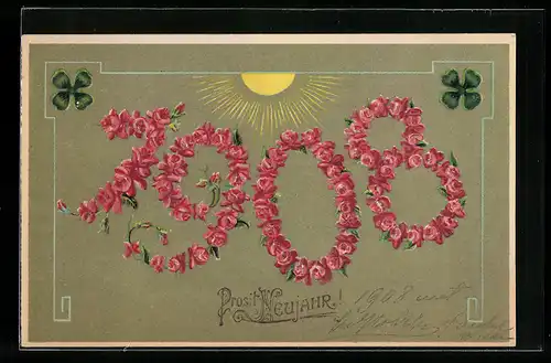 AK Jahreszahl 1908 aus Blüten