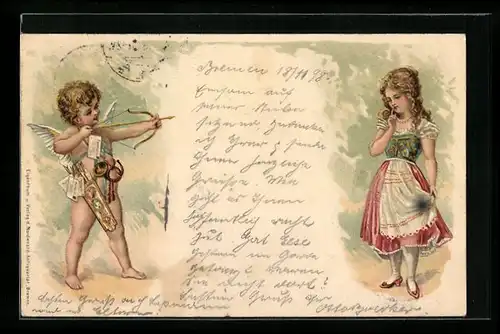 AK Amor schiesst mit Pfeil auf hübsche Dame