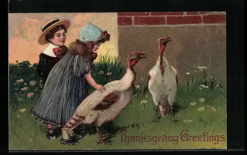 AK Kinder mit Truthähnen zu Thanksgiving