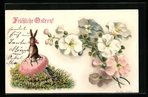 AK Osterhase blickt aus dem Osterei