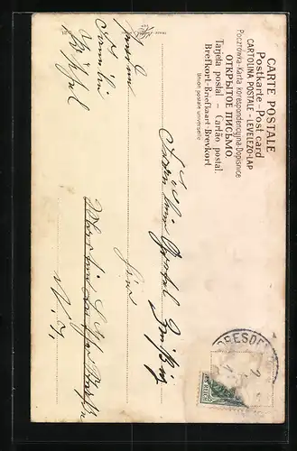 AK Osterhase mit Ostereiern, Veilchen und Weidenzweig