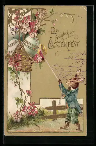 AK Osterhase mit Korb voller Ostereiern