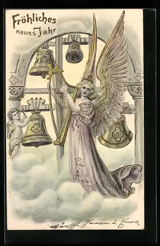 AK Neujahrsengel spielt auf der Harfe
