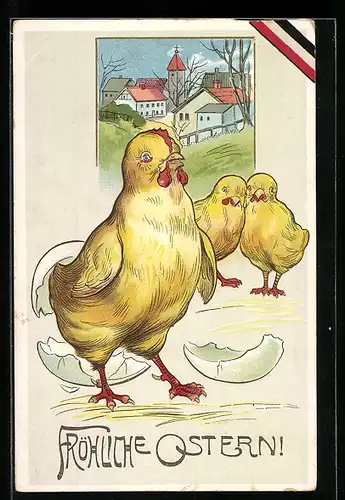 AK Osterküken schlüpfen aus den Eiern