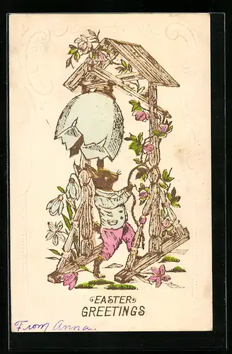 AK Easter Greetings, Osterhase läutet die Osterglocke