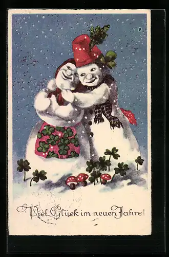 AK Schneemänner umarmen sich