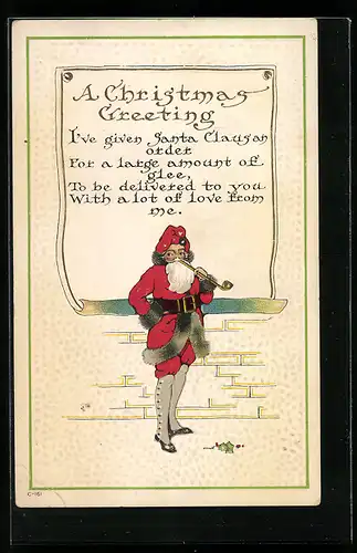 AK Weihnachtsmann raucht eine Pfeife, Christmas Greeting