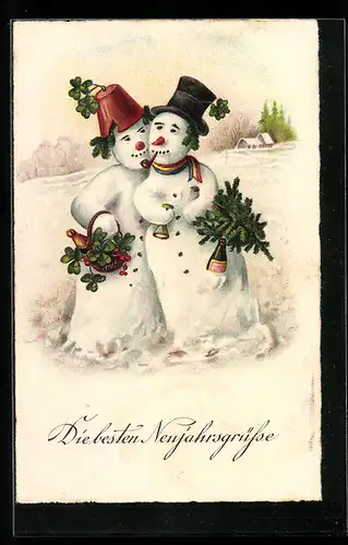 AK Schneemänner verschmelzen, Neujahrsgrüsse