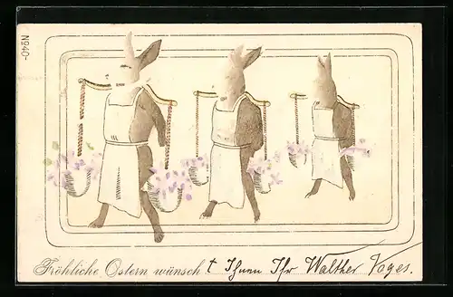 AK Osterhasen transportieren Veilchen