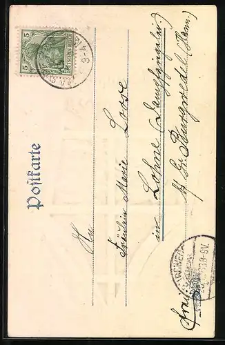 Präge-AK Weihnachtsmann blickt durch das Fenster