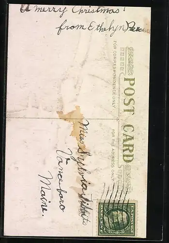 AK Weihnachtsmann blickt durch das Fenster