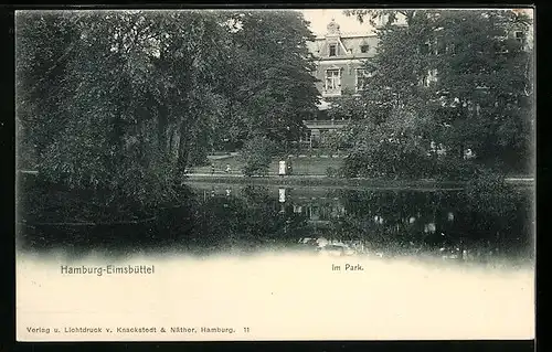 AK Hamburg-Eimsbüttel, im Park mit Wasserpartie