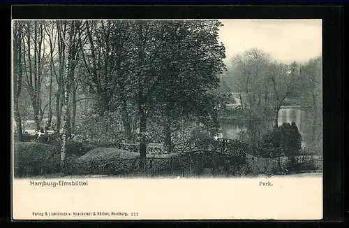 AK Hamburg-Eimsbüttel, im Park mit Brücke